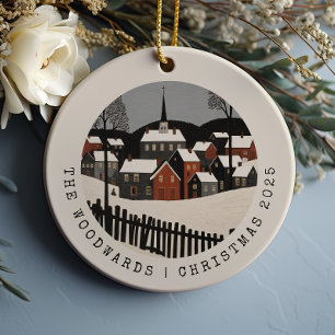 Ornamento De Cerâmica Vintage Folk Art Winter Village no Natal