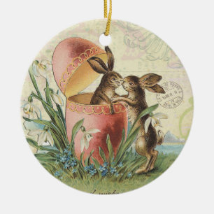 Ornamento De Cerâmica Vintage French Easter Bunnies