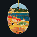 Ornamento De Cerâmica Vintage French Riviera Beach<br><div class="desc">Vintage — Pintura de Anúncio de Turismo Francesa</div>