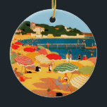 Ornamento De Cerâmica Vintage French Riviera Beach<br><div class="desc">Vintage — Pintura de Anúncio de Turismo Francesa</div>