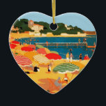 Ornamento De Cerâmica Vintage French Riviera Beach<br><div class="desc">Vintage — Pintura de Anúncio de Turismo Francesa</div>
