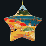Ornamento De Cerâmica Vintage French Riviera Beach<br><div class="desc">Vintage — Pintura de Anúncio de Turismo Francesa</div>
