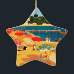 Ornamento De Cerâmica Vintage French Riviera Beach<br><div class="desc">Vintage — Pintura de Anúncio de Turismo Francesa</div>