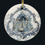 Ornamento De Cerâmica Vintage French Toile Natividade | Natal<br><div class="desc">Este ornamento de natais vintages apresenta uma bela natividade toile dentro de um antigo quadro francês angustiado.</div>