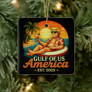Ornamento De Cerâmica Vintage Funny Trump América Golfo 2025