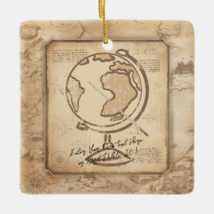 Ornamento De Cerâmica Vintage Globe. Presente do professor de Geografia 