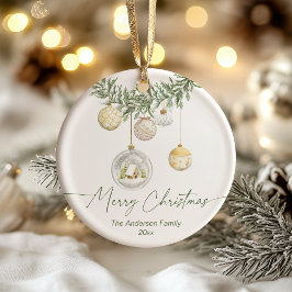 Ornamento De Cerâmica Vintage Gold Greenery Merry Christmas