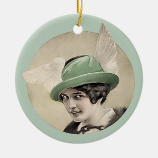 Ornamento De Cerâmica Vintage Green Hat Cerâmica Ornament