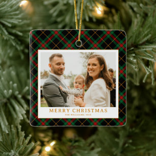 Ornamento De Cerâmica Vintage Green Tartan Xadrez Natal