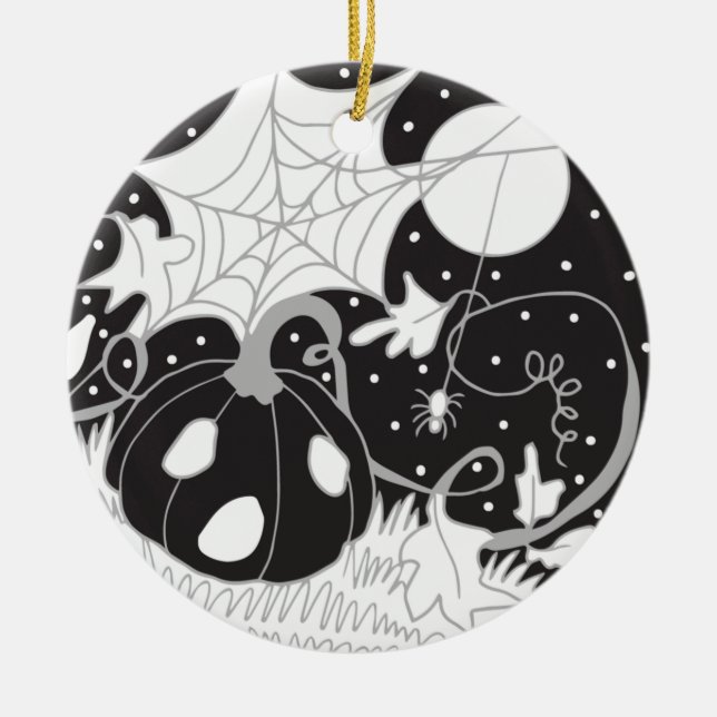 Ornamento De Cerâmica Vintage Halloween Pumpkin & Spider (Frente)