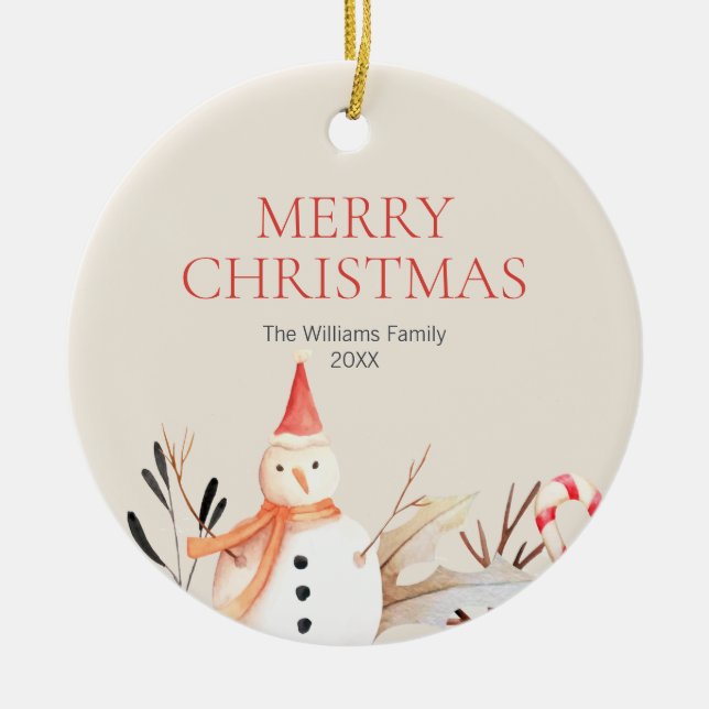 Ornamento De Cerâmica Vintage Holiday Snowman Natal (Frente)