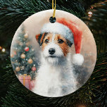 Ornamento De Cerâmica Vintage Jack Russell Terrier Watercolor Natal<br><div class="desc">Capturar o charme eterno da temporada com nosso Vintage Jack Russell Terrier Watercolor, Ornament Cerâmico de Natal, mostrando um retrato artístico do seu amado companheiro canino enfeitado num chapéu festivo de Santa. Este ornamento único adiciona um toque de nostalgia ao seu decoro de férias, misturando a estética da safra com...</div>