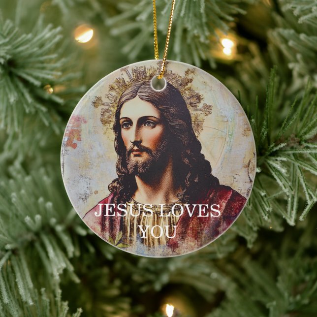 Ornamento De Cerâmica Vintage Jesus te ama (Árvore)