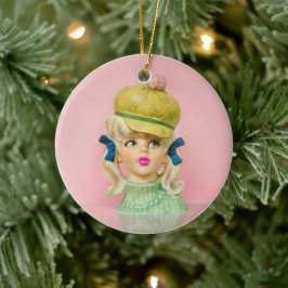 Ornamento De Cerâmica Vintage Lady Head Vase Teen Mod Hat Porquetes