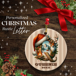 Ornamento De Cerâmica Vintage - Letra Q Woodland Natal Personalizável