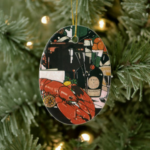 Ornamento De Cerâmica Vintage Lobster Champagne; Partido Elegante Rico