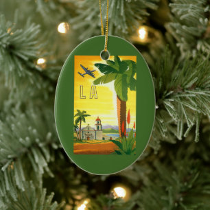 Ornamento De Cerâmica Vintage Los Angeles, Missão da Califórnia com Palm