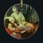 Ornamento De Cerâmica Vintage Love and Romance; Avós Românticos<br><div class="desc">Imagem de romance e amor com ilustração antiga apresentando um casal idoso ainda apaixonado depois de muitos anos juntos. Vovô está sentado lendo seu jornal e fumando seu cachimbo na lareira. A vovó está sentada ao lado dele e olha-se carinhosamente.</div>