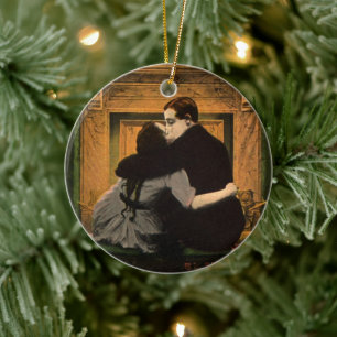 Ornamento De Cerâmica Vintage Love and Romance, Romanichel Lareira Beijo