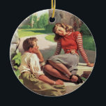 Ornamento De Cerâmica Vintage Love and Romance, Segundo grau Swethearts<br><div class="desc">Vintage ilution love and romance design com um belo casal a flertar na escola. Os adolescentes estão sentados com seus livros didáticos à sombra das árvores no campus.</div>