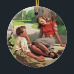 Ornamento De Cerâmica Vintage Love and Romance, Segundo grau Swethearts<br><div class="desc">Vintage ilution love and romance design com um belo casal a flertar na escola. Os adolescentes estão sentados com seus livros didáticos à sombra das árvores no campus.</div>