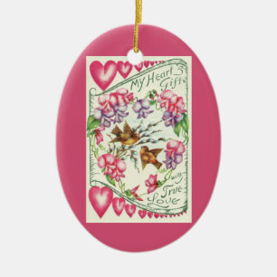 Ornamento De Cerâmica Vintage Love Birds Ornament