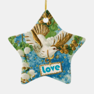 Ornamento De Cerâmica Vintage Love pomve blue white flower ornation