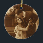 Ornamento De Cerâmica Vintage Lovers, Love Romance Música Romântica<br><div class="desc">Fotografia Vintage sepia apresentando uma imagem de amor e romance apresentando recém-casados se abraçando e se abraçando junto ao piano ouvindo música.</div>
