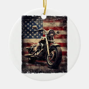 Ornamento De Cerâmica Vintage Motorcycle USA Flag Retro Biker American