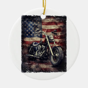 Ornamento De Cerâmica Vintage Motorcycle USA Flag Retro Biker American
