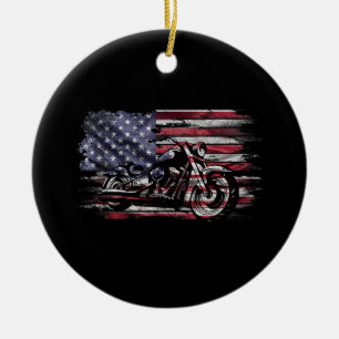 Ornamento De Cerâmica Vintage Motorcycle USA Flag Retro Biker, Motorcycl