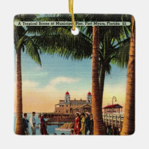Ornamento De Cerâmica Vintage Municipal Pier Ft Myers Ornament