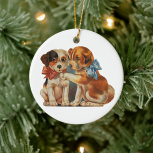 Ornamento De Cerâmica Vintage Namorados Cute Puppy Love, Dois Mutantes C
