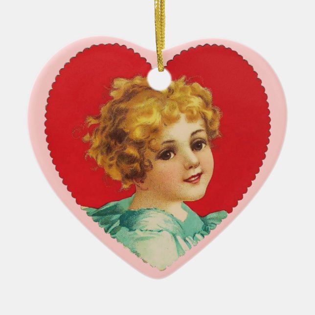 Ornamento De Cerâmica Vintage Namorados Heart (Frente)