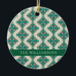 Ornamento De Cerâmica Vintage Ornamentado Art Nouveau Green Personalizad<br><div class="desc">Ornamentado Vintage Art Nouveau Padrão de Azulejo em ornamento cerâmico personalizado verde e azul</div>