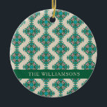 Ornamento De Cerâmica Vintage Ornamentado Art Nouveau Green Personalizad<br><div class="desc">Ornamentado Vintage Art Nouveau Padrão de Azulejo em ornamento cerâmico personalizado verde e azul</div>
