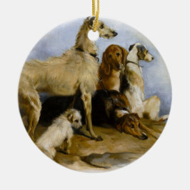 Ornamento De Cerâmica Vintage painting of five cute dogs
