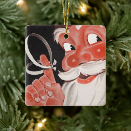 Ornamento De Cerâmica Vintage Papai Noel com a Corda Lembrete no Dedo