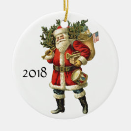 Ornamento De Cerâmica Vintage Papai Noel com o saco de Natal dos
