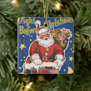 Ornamento De Cerâmica Vintage Papai Noel, Esta Noite Antes Do Natal