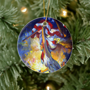 Ornamento De Cerâmica Vintage Patriótica Lady Liberty American Flag Eagl