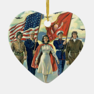 Ornamento De Cerâmica Vintage Patriótico, Orgulho de Heros Militares