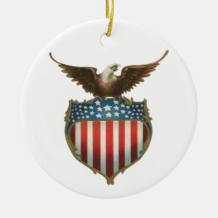 Ornamento De Cerâmica Vintage Patriotismo, Águia Orgulhosa sobre Bandeir