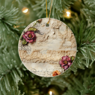 Ornamento De Cerâmica Vintage - Pergaminho - Carta de Amor com Flores (8