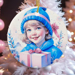 Ornamento De Cerâmica Vintage Pink Little Girl Christmas Personalizado<br><div class="desc">Bonito menina vintage segurando uma caixa de presentes retro Enfeites de natal de vibração nostálgica para aqueles que gostam de um Natal antigo.</div>
