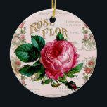 Ornamento De Cerâmica Vintage Pink Rose Paris Script bonito<br><div class="desc">Design do estilo de desacoplamento da ilustração Vintage por www.leahg.me. É um bonito design cor-de-rosa com um grande Rosa vermelho/rosa em inglês, pergaminhos ornamentais e escrita à mão com script de tipografia temática em Paris. Esta design é muito bonito e tem uma sensação romântica de campo. Você pode dar este...</div>