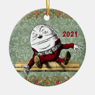 Ornamento De Cerâmica Vintage Red Dourado Humpty Dumpty Natal
