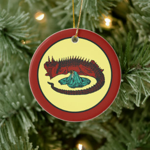 Ornamento De Cerâmica Vintage Red Green Dragon Lady Art Nouveau Graphic 