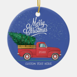 Ornamento De Cerâmica Vintage Red Truck Feliz Natal Ano Personalizado