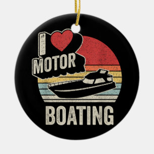 Ornamento De Cerâmica Vintage Retro I Love Motor Barco Engraçado Boater